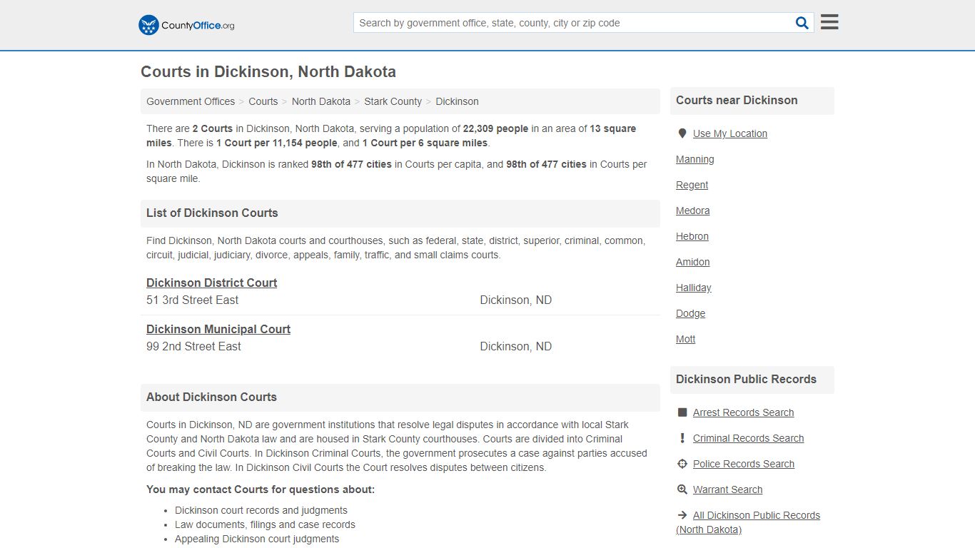 Courts - Dickinson, ND (Court Records & Calendars) - County Office