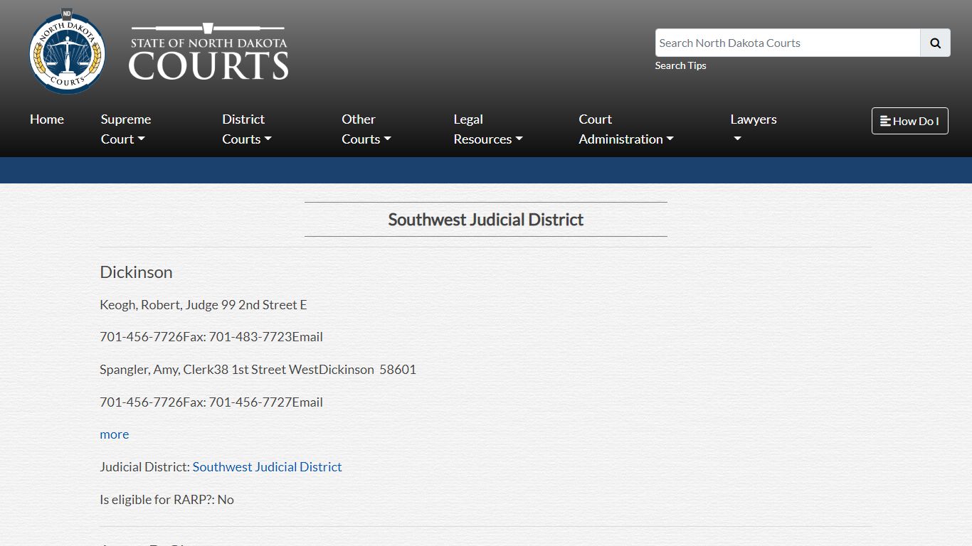 North Dakota Court System - Southwest Judicial District